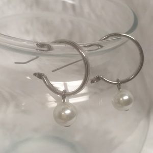 Silver & Pearl hoop earrings